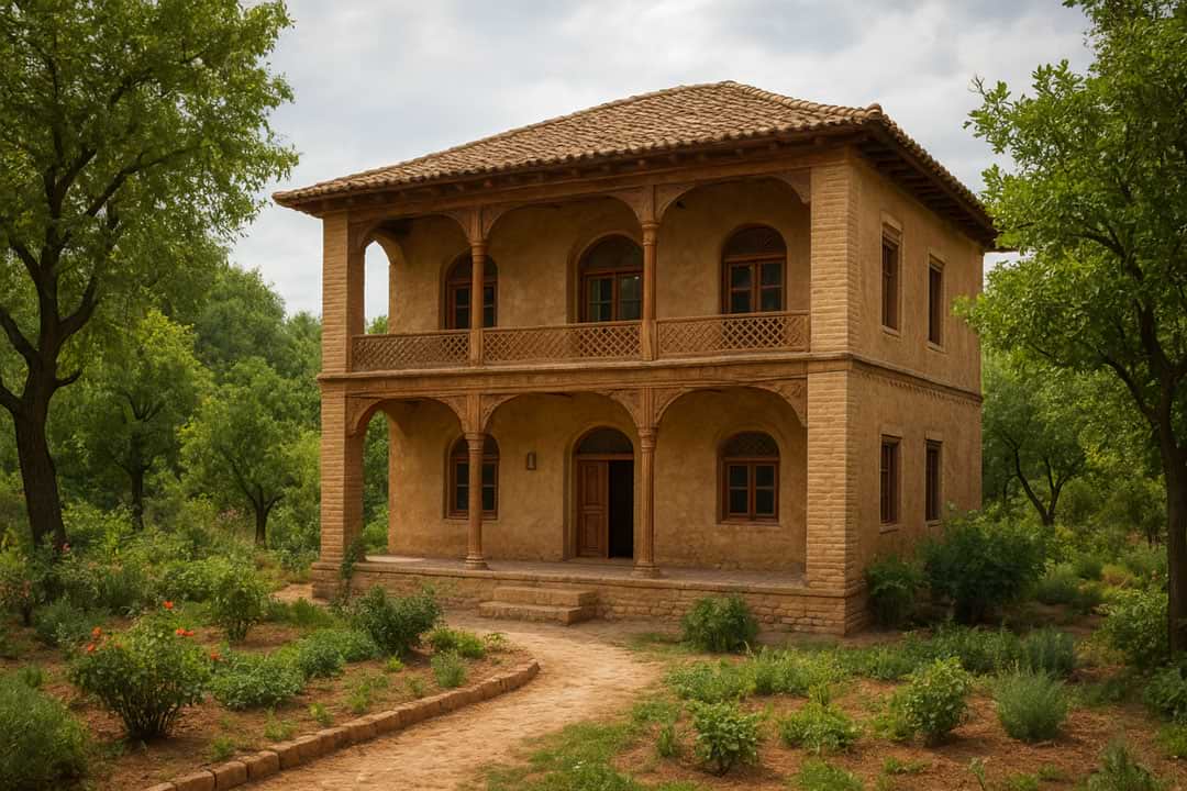 طراحی خانه باغ روستایی دو طبقه سنتی